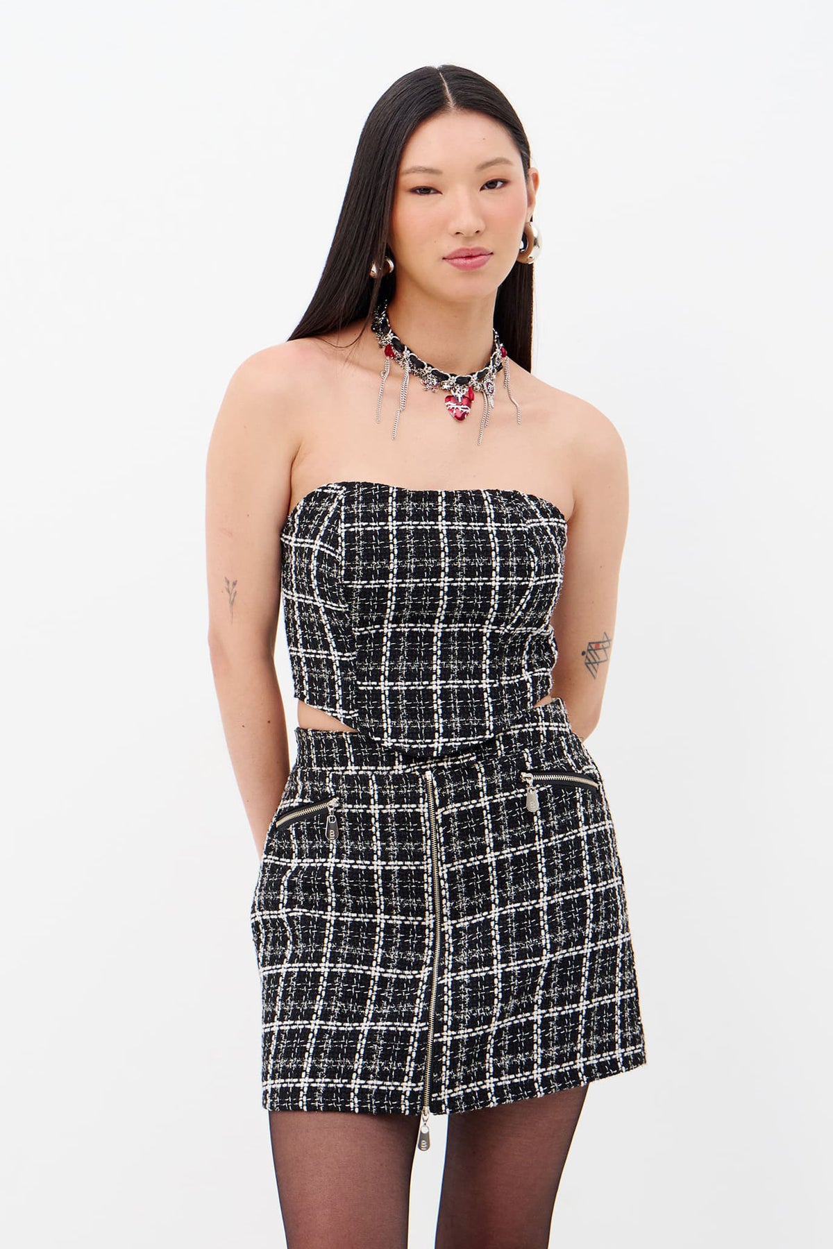 Top Sem Alça Tweed Feminino Inblanche Preto