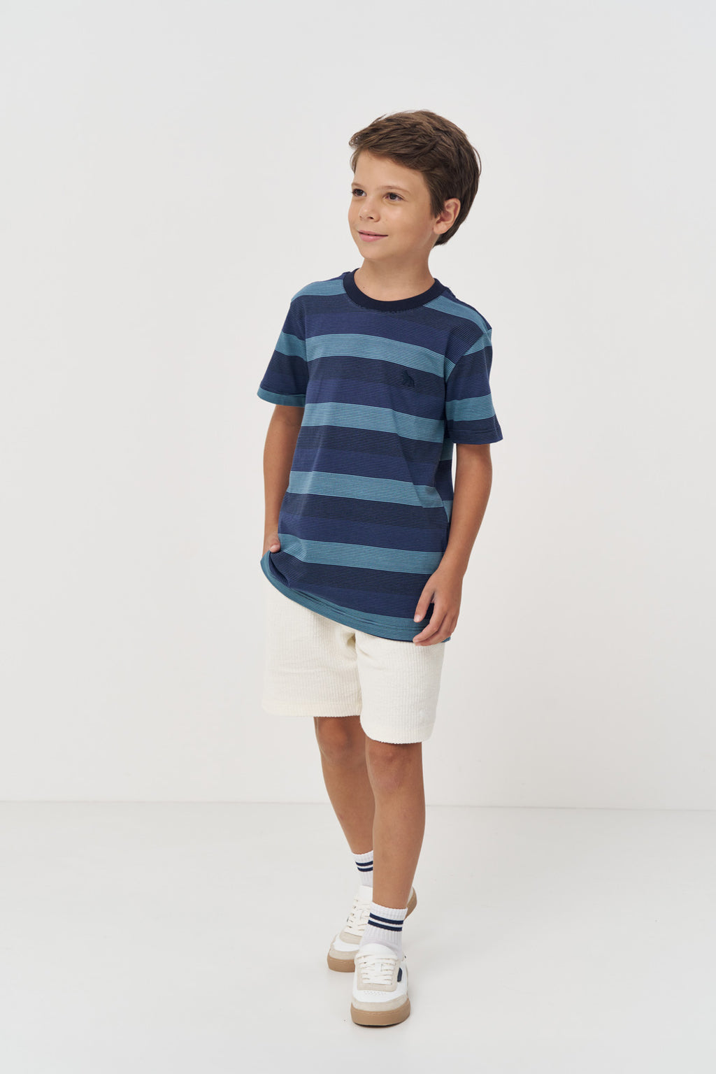 Camiseta Listrada Menino Acostamento Next Listrado Azul