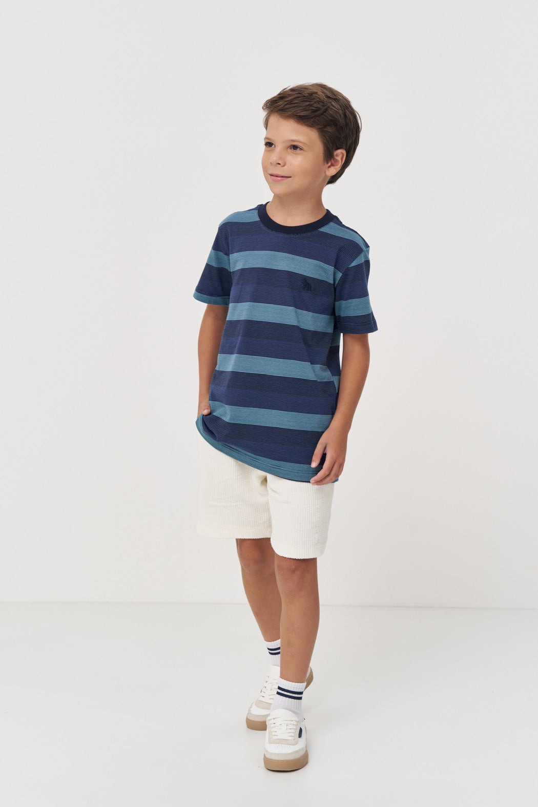 Camiseta Listrada Menino Acostamento Next Listrado Azul
