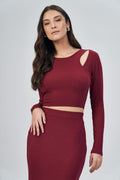 Blusa Recorte Canelada Feminina Acostamento Berry