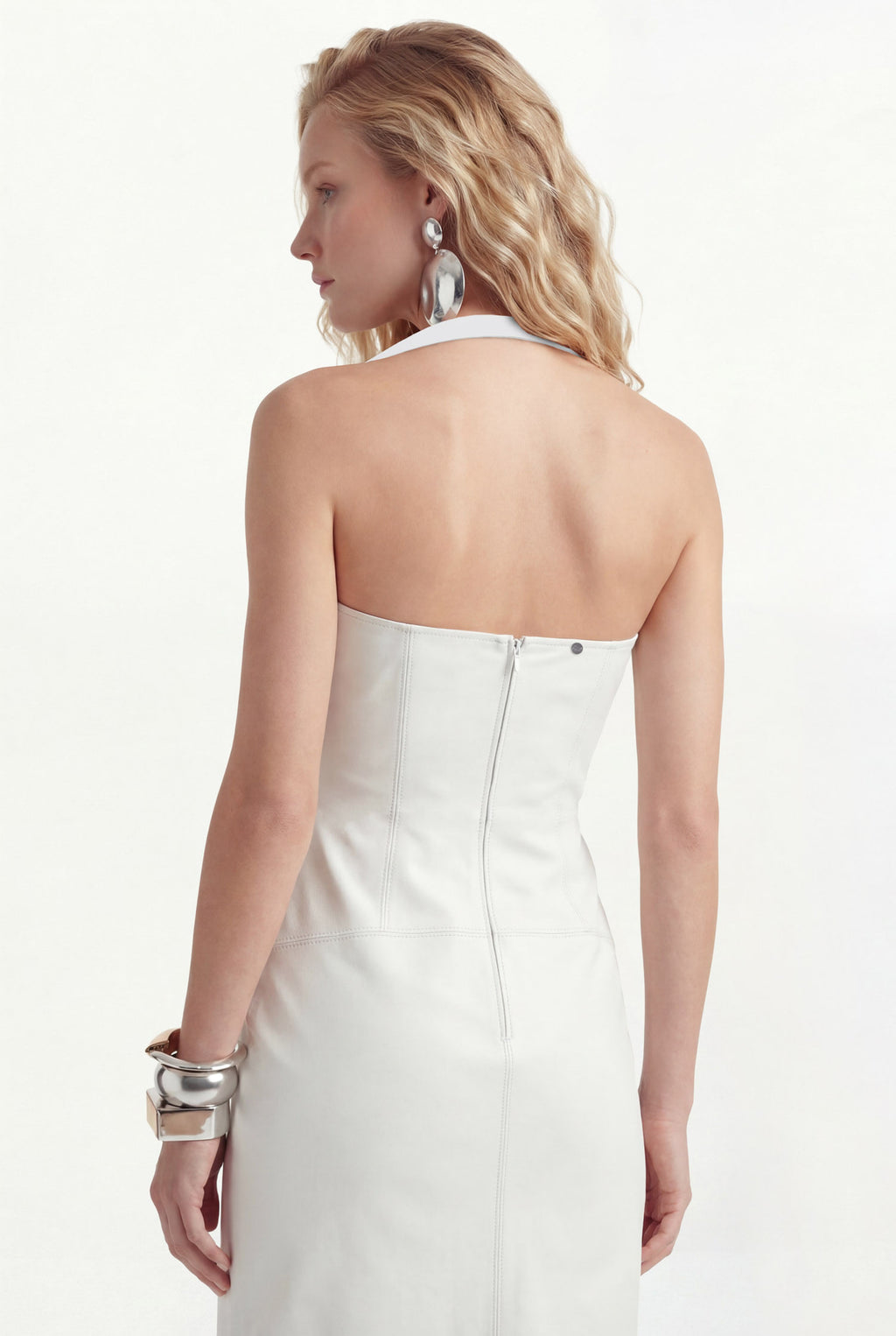 Vestido PU Midi Frente Única Com Fivela ACT Feminino Off White