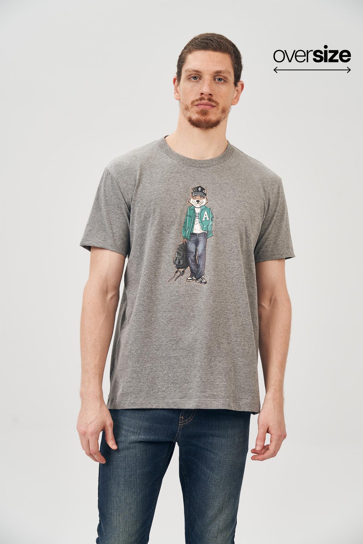 Camiseta Wolf Rebel Masculina Oversize Acostamento Mescla Grafite