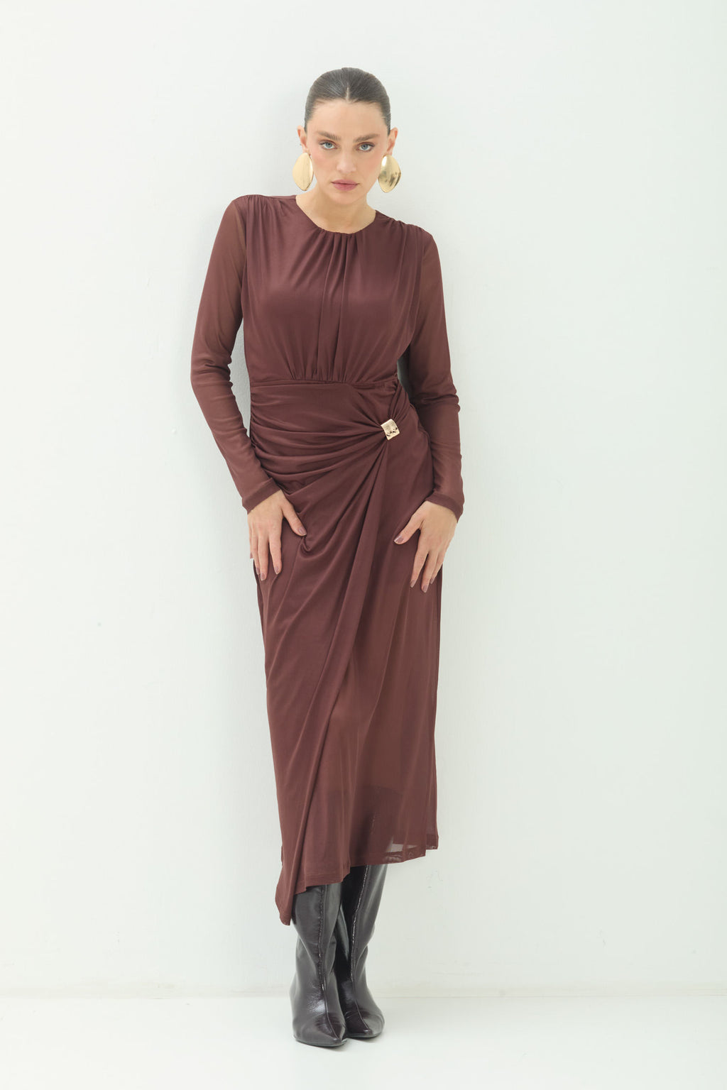 Vestido Glamour Manga Longa ACT Feminino Choco