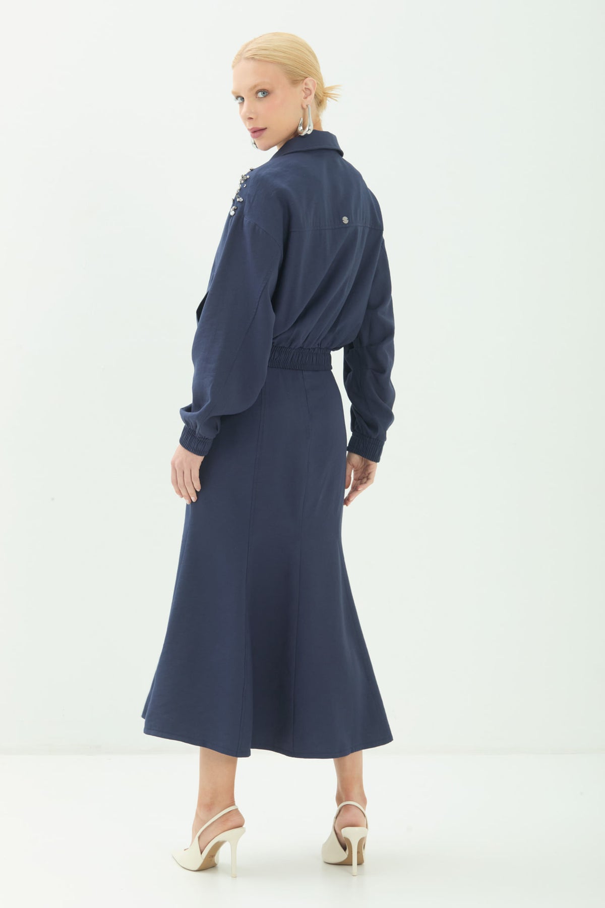 Saia Midi Casual Elegante ACT Feminina Royal Blue