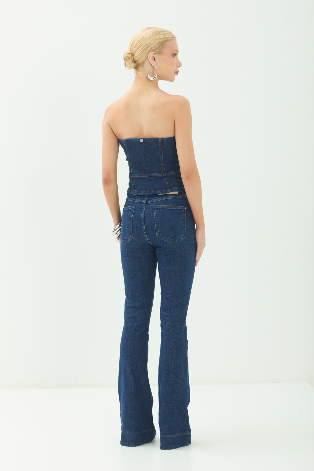 Top Jeans Sem Alças ACT Feminino Jeans Escuro