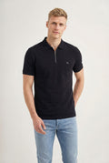 Polo Casual Com Zíper Masculina Acostamento Preto