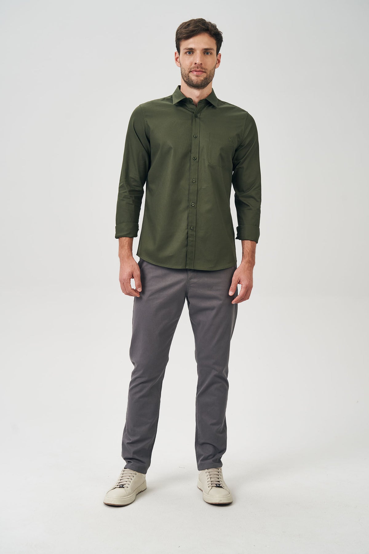 Camisa Manga Longa Scrivania Masculina Acostamento Verde Escuro