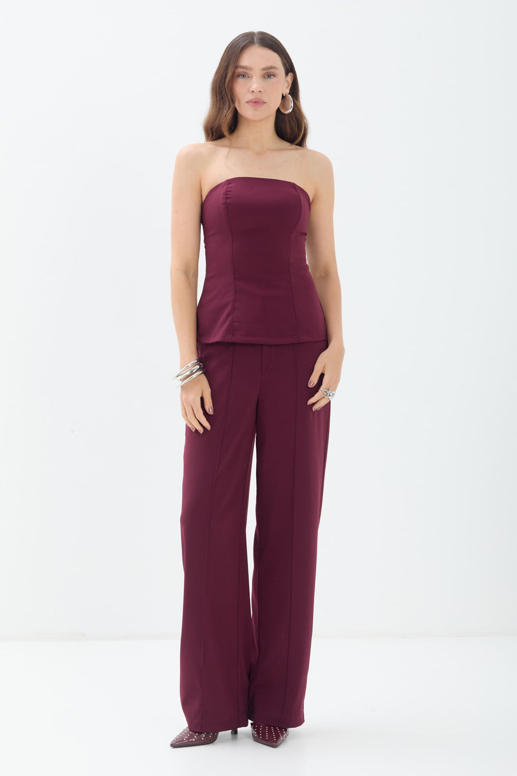 Blusa Alfaiataria Sem Alça ACT Feminino Deep Ruby