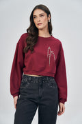 Blusão Moletom Aplicações Feminino Acostamento Berry