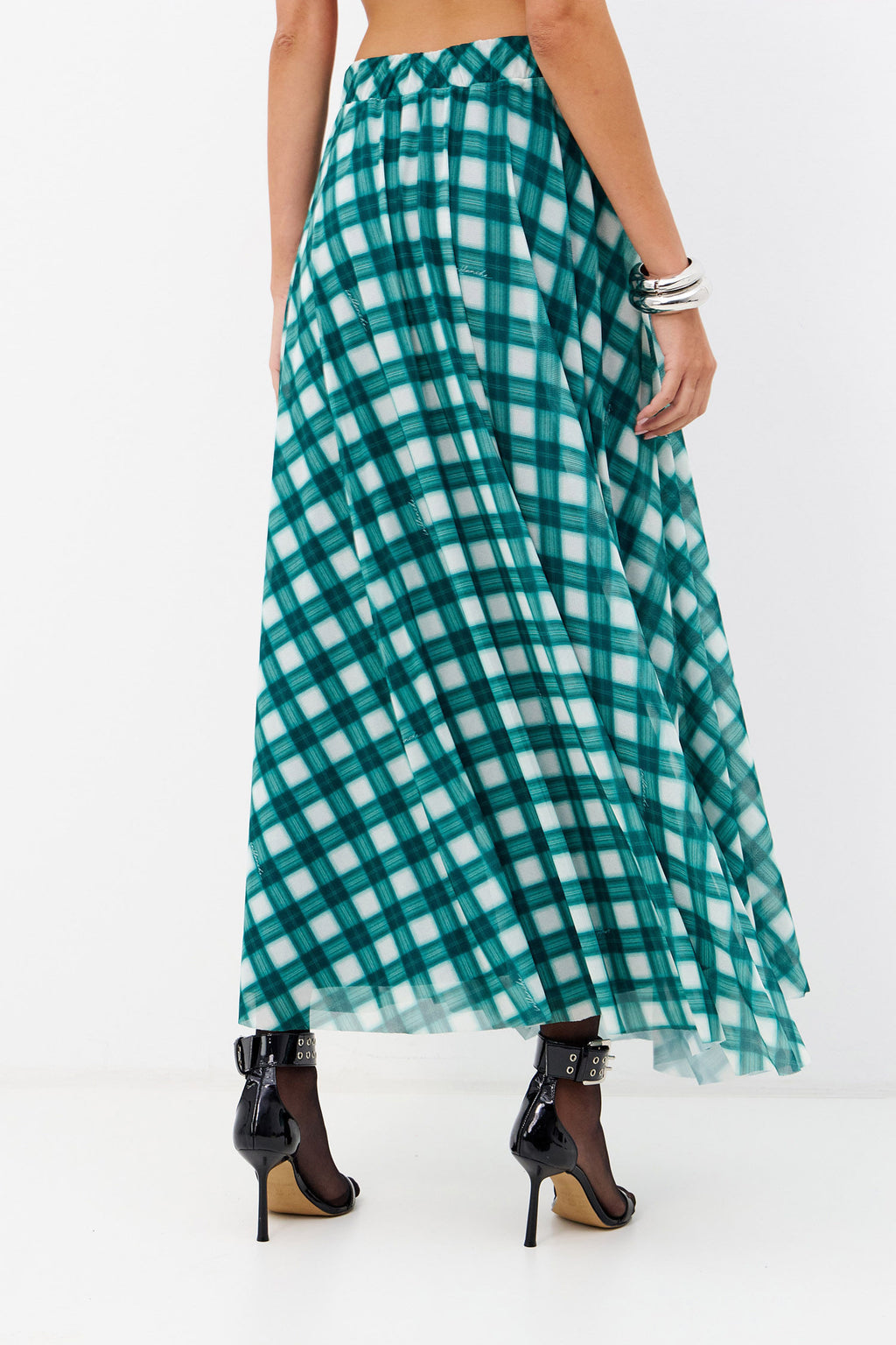 Saia Tule Franzida Feminina Inblanche Emerald Check