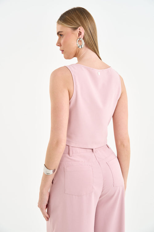 Blusa Cropped Decote Degagê ACT Feminino
 Blush