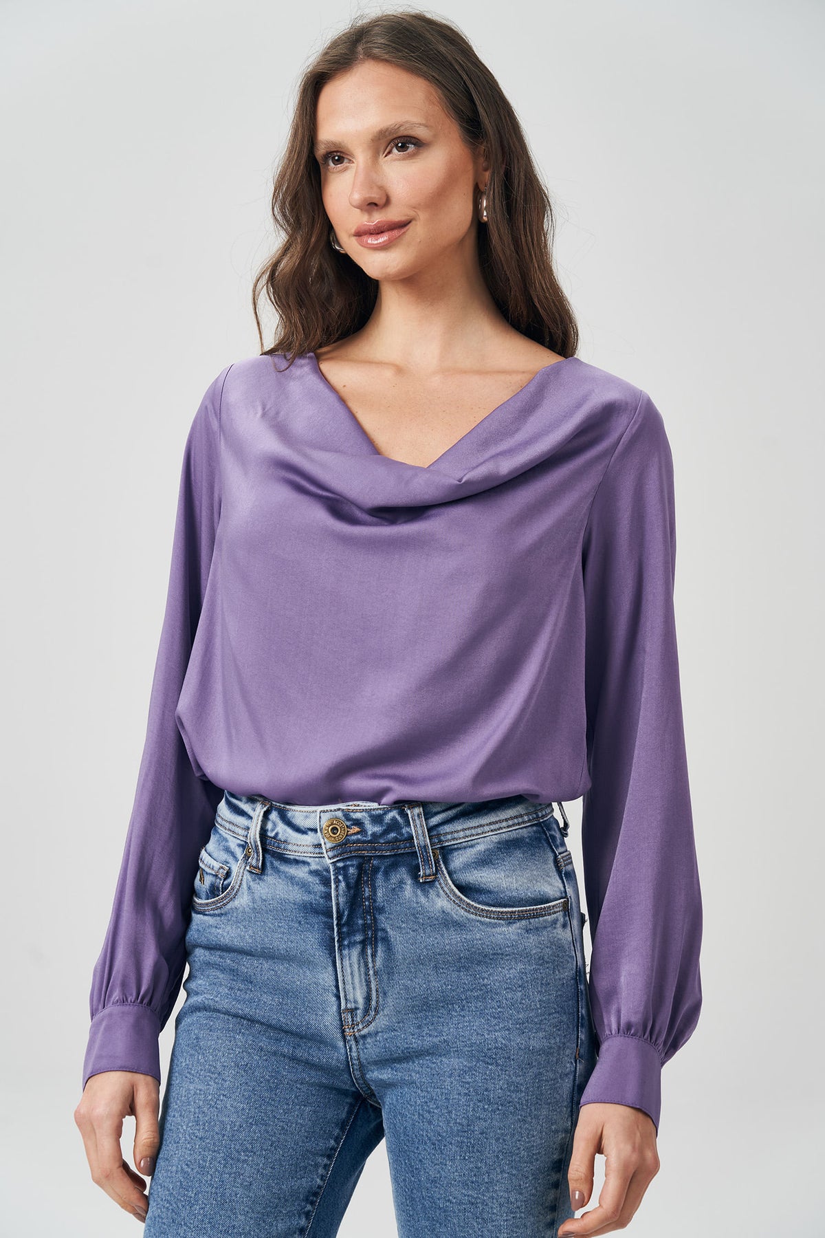 Blusa Acetinada Degagê Feminina Acostamento Passion Purple