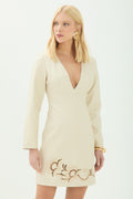 Vestido PU Bordado Vazado ACT Feminino Areia