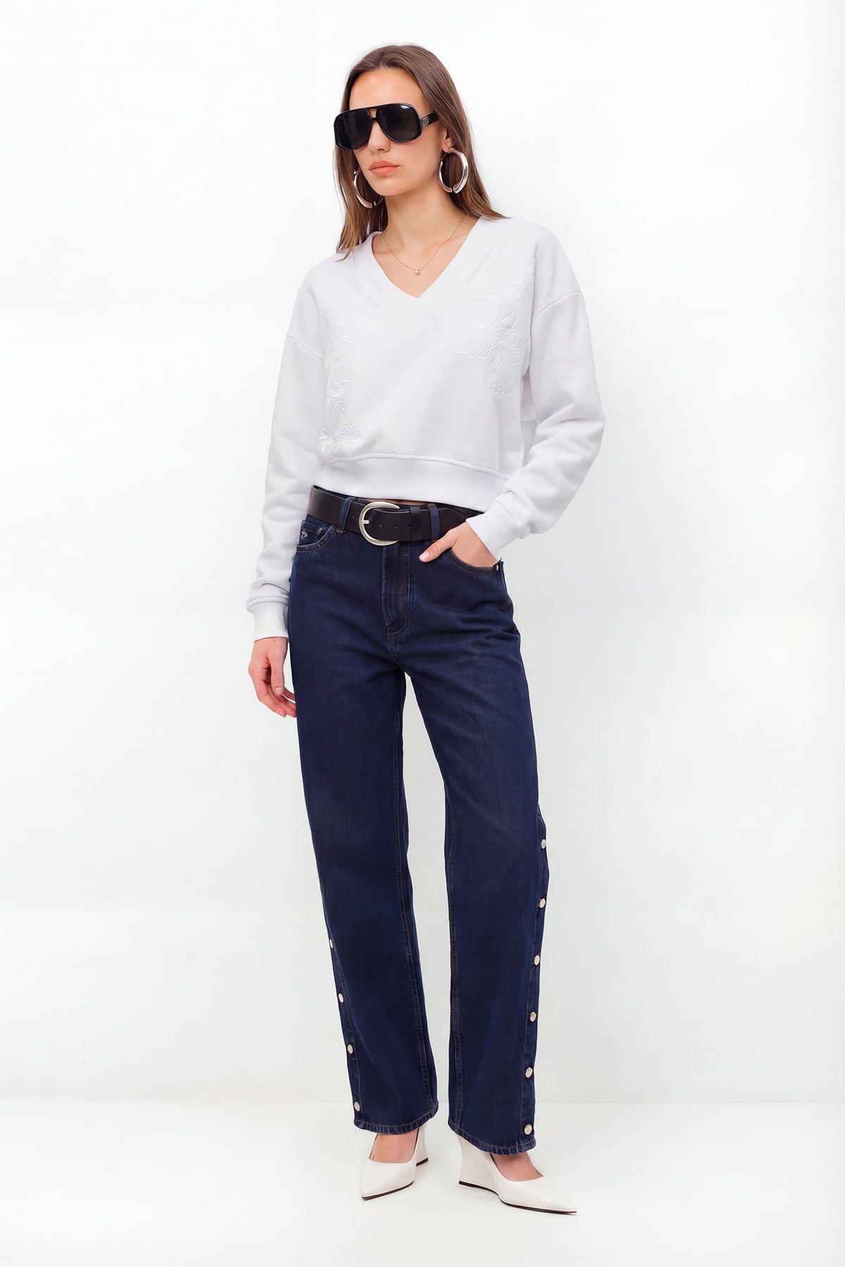 Blusão Moletom Com Bordado Floral ACT Feminino Off White