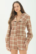 Jaqueta Tweed Com Zíper ACT Feminina Sepia C/ Sand