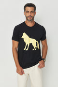 Camiseta Estampa Lobo Frontal Masculino Acostamento Preto C/ Estp Amarelo Sunlight