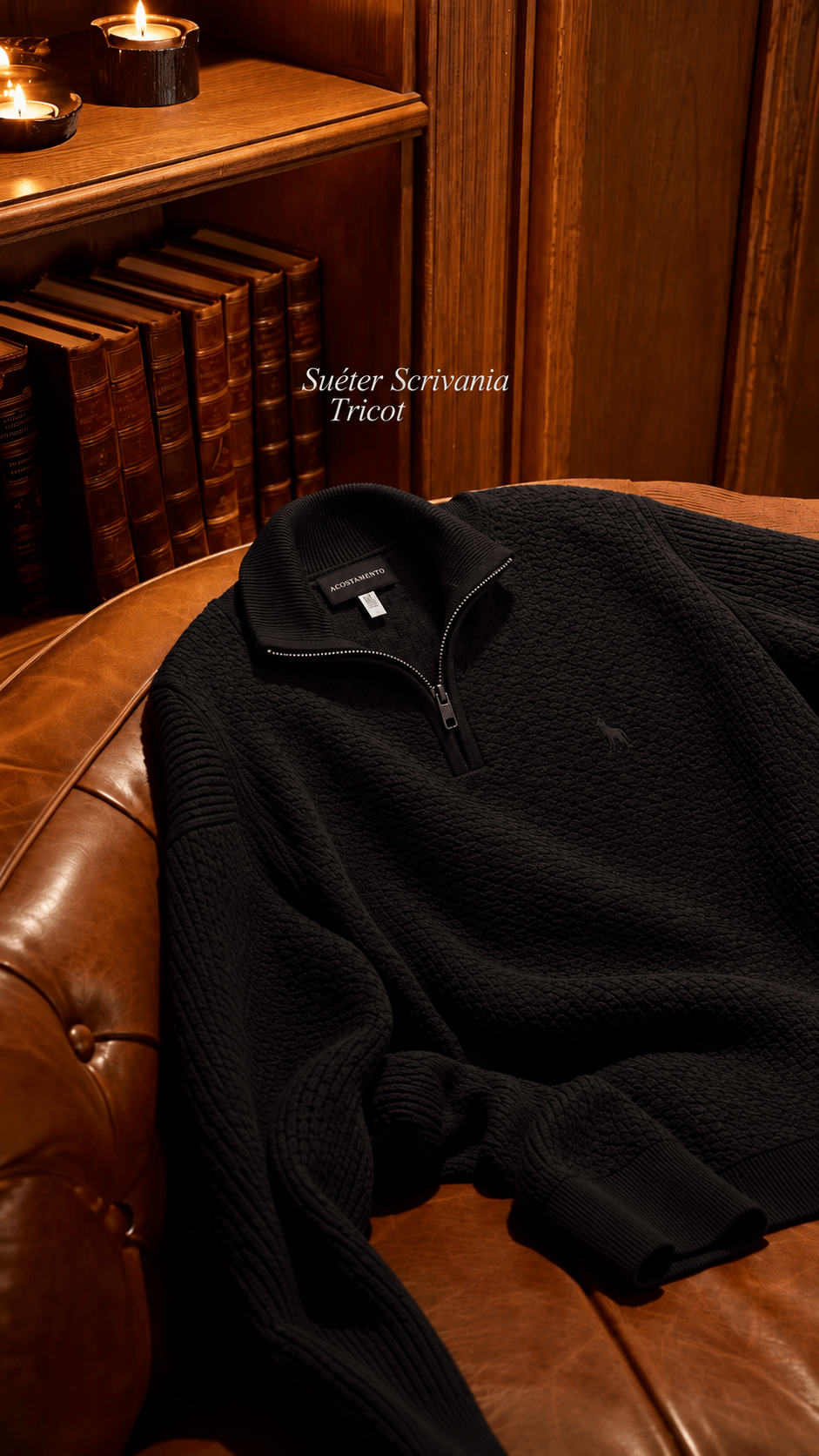 Suéter Scrivania Tricot Gola Alta Masculina Acostamento Preto