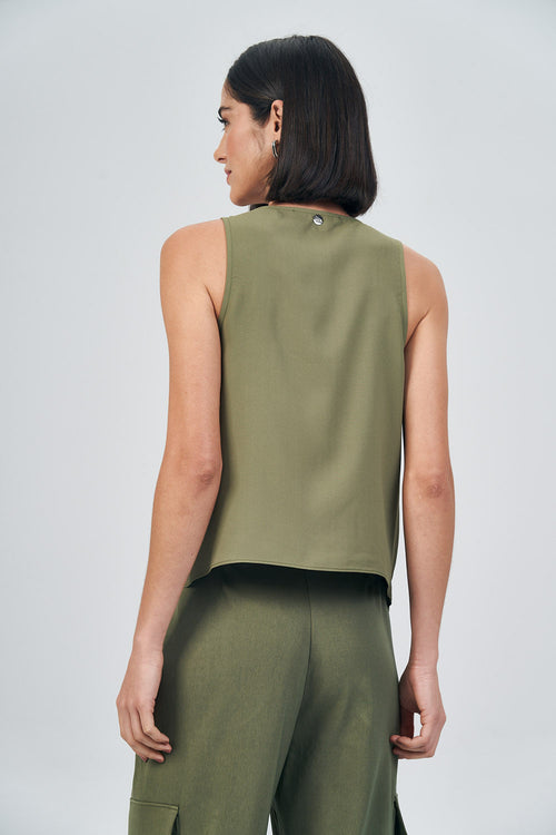 Blusa Fashion Fluída Feminina Acostamento Deep Olive