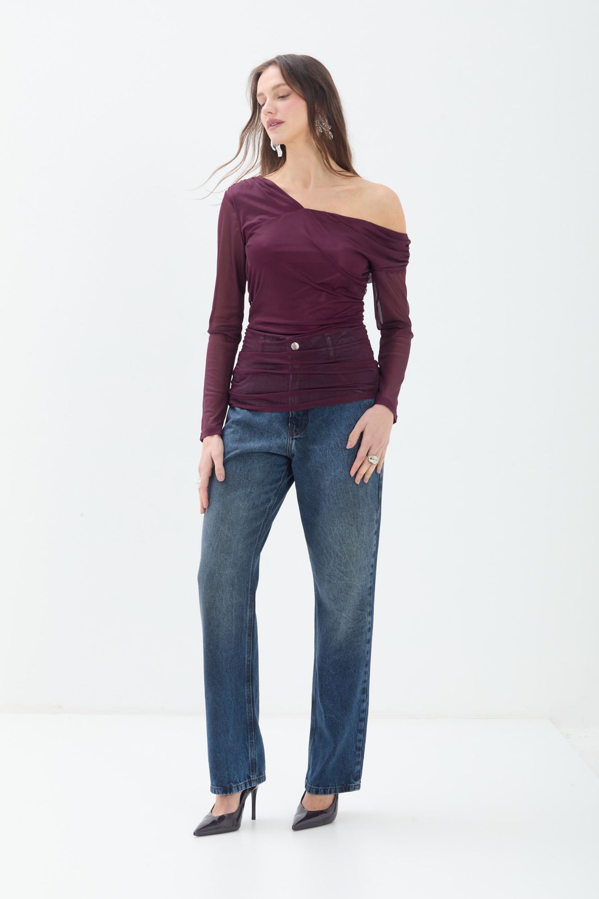 Blusa Ombro Assimétrico Em Tule ACT Feminina Fendi