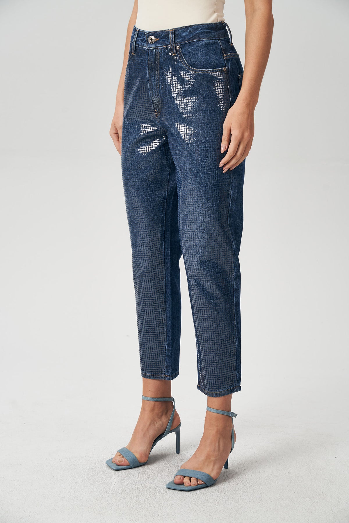 Calça Jeans Boyfriend Glam Feminina Acostamento Jeans Escuro