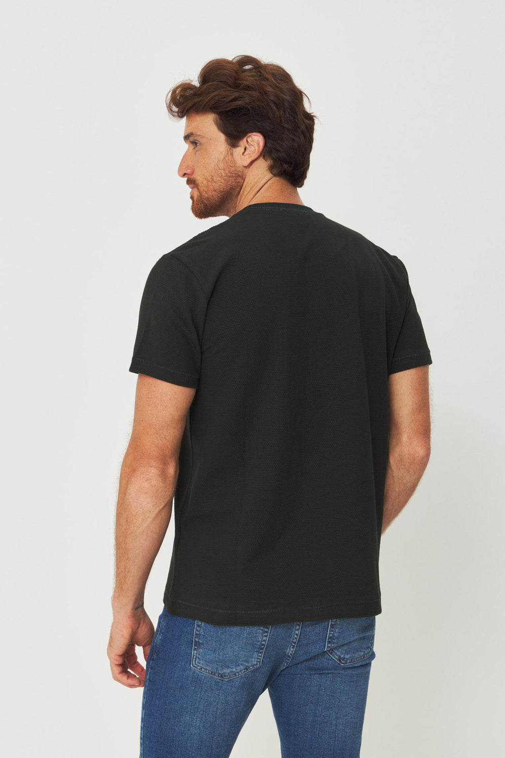 Camiseta Square Minimalista Masculina Acostamento Verde Folhagem