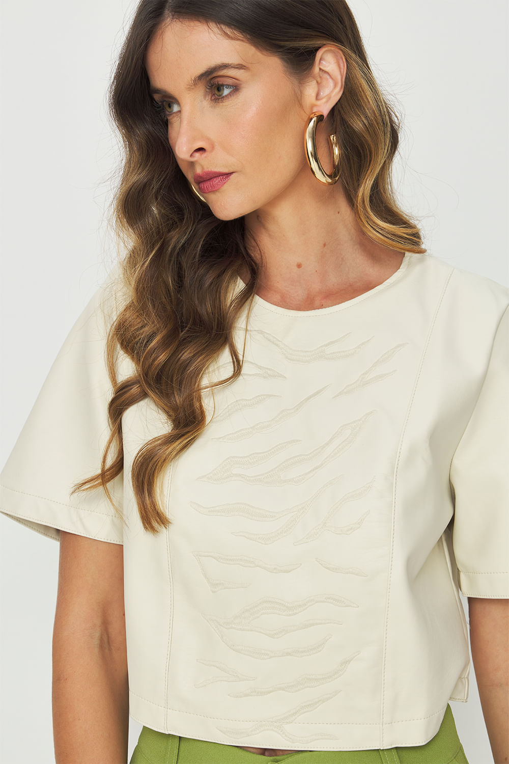 Blusa PU Bordado Zebra Feminina Acostamento Areia