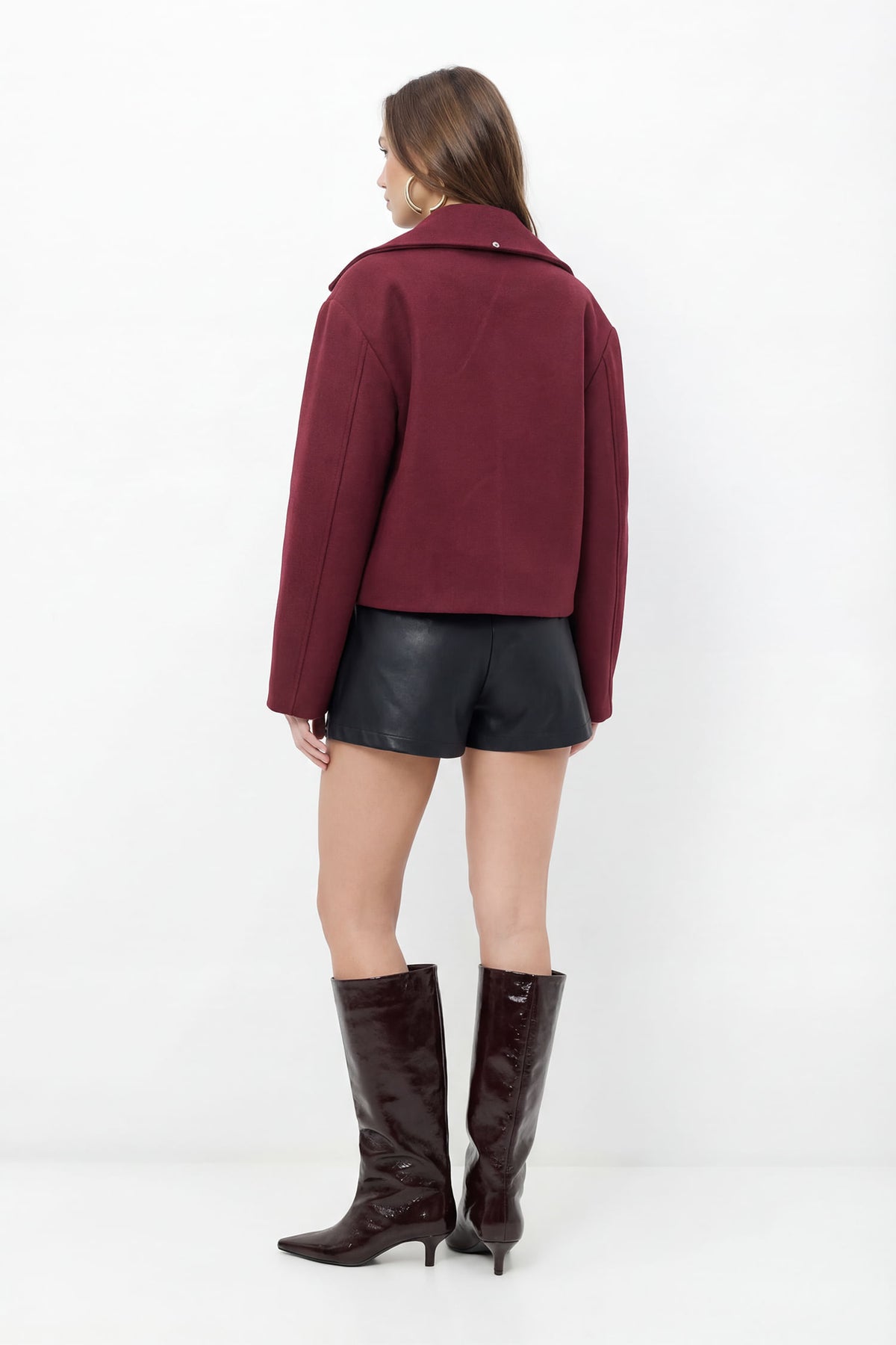 Casaco Curto Estruturado Com Lapela ACT Feminino Deep Ruby