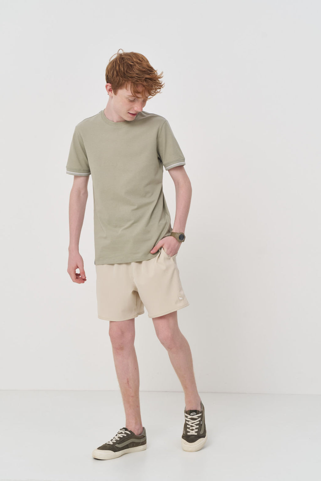 Camiseta Punho Listrado Menino Acostamento Next Verde Salvia