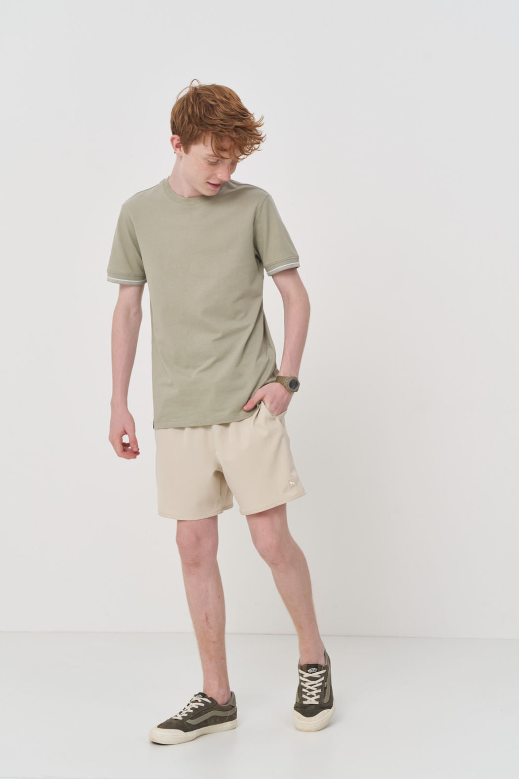 Camiseta Punho Listrado Menino Acostamento Next Verde Salvia
