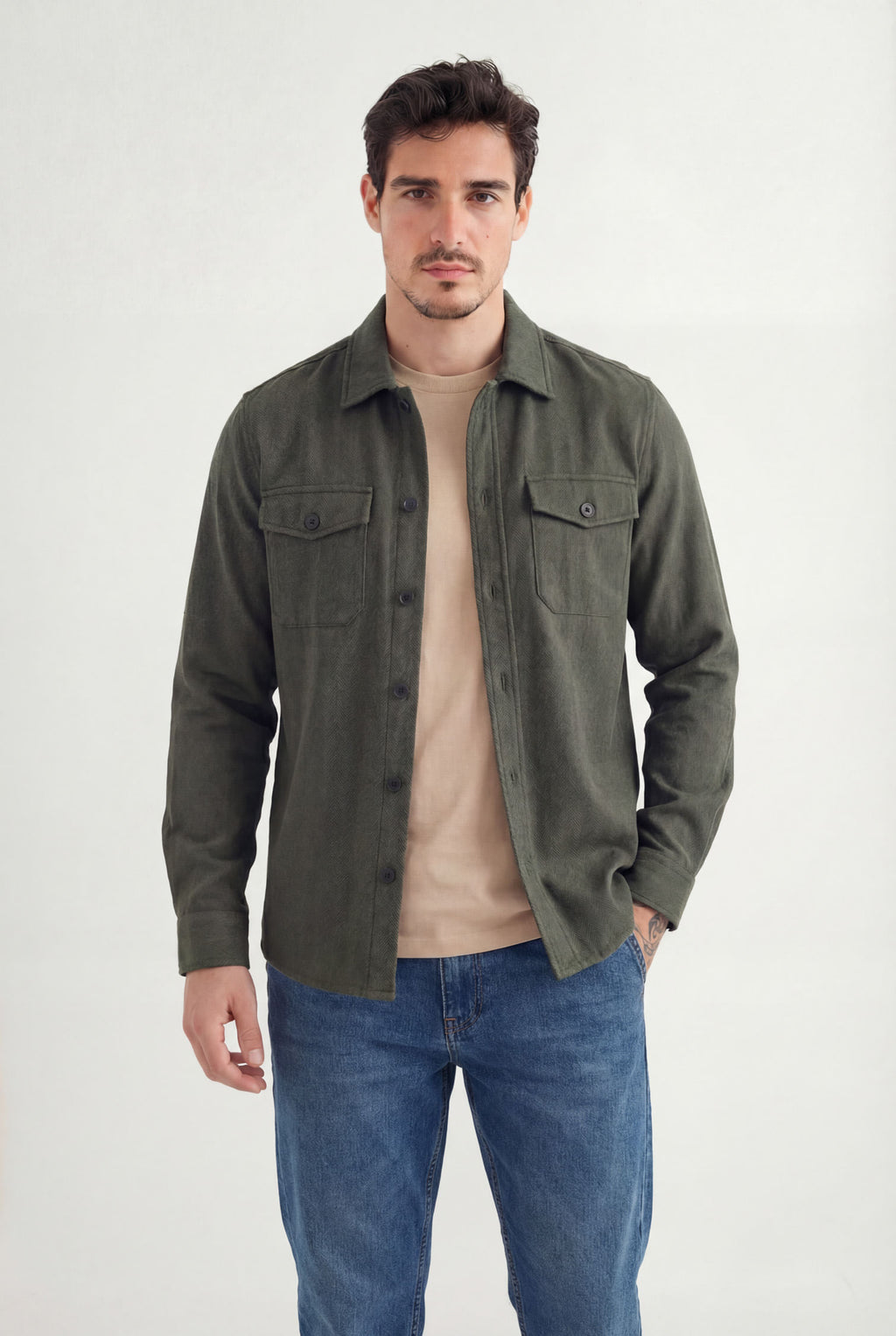Camisa Utilitária Manga Longa Masculina Acostamento Verde Mesclado