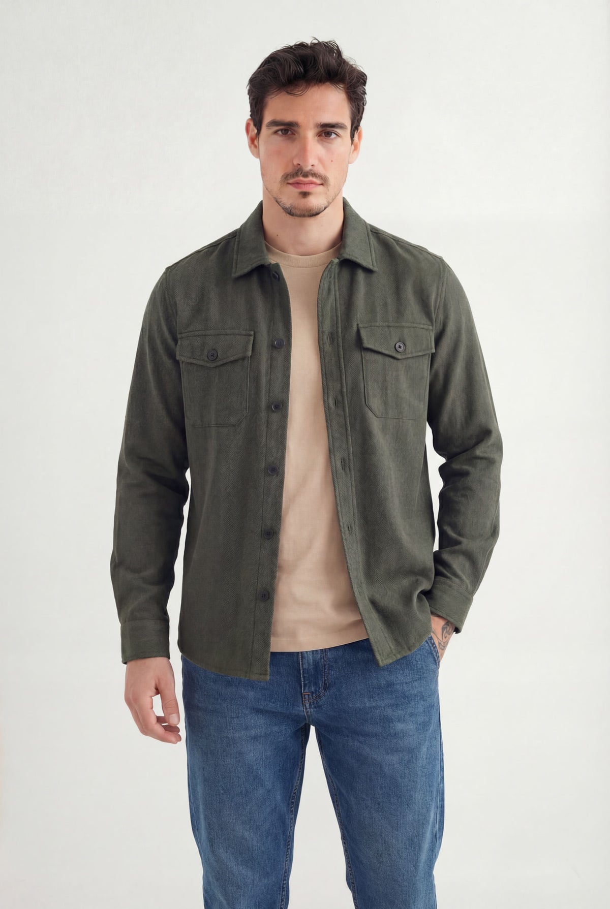 Camisa Utilitária Manga Longa Masculina Acostamento Verde Mesclado