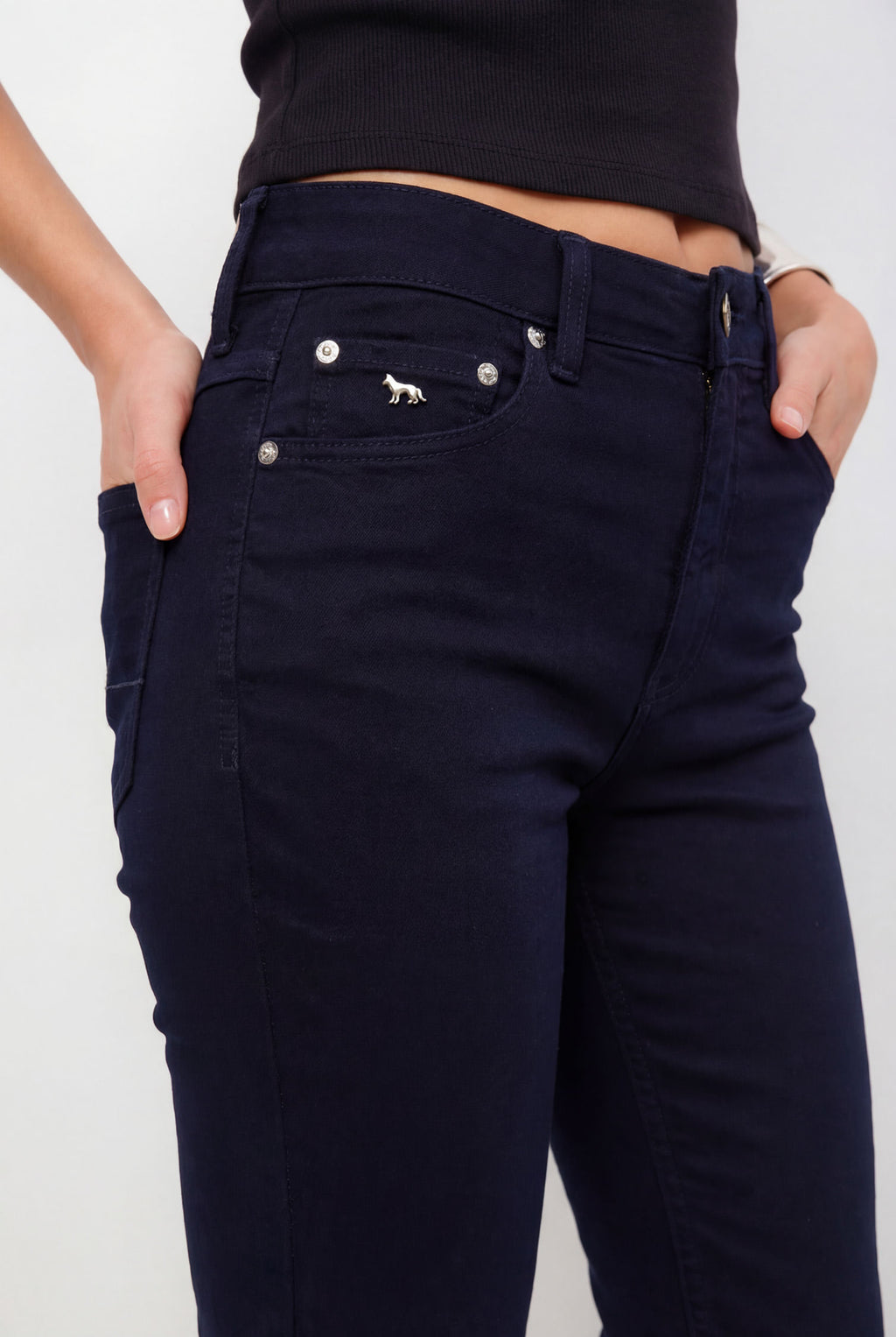 Calça Jeans Skinny Cintura Alta Casual ACT Feminina Jeans Escuro