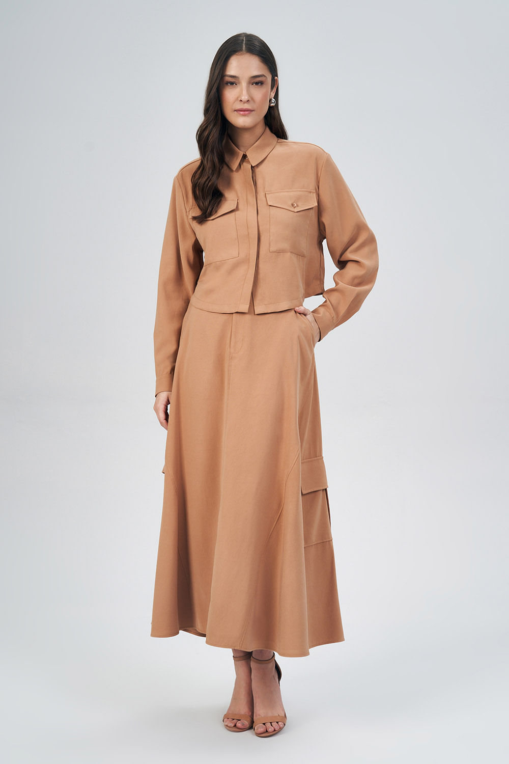 Saia Sarja Maxi Cargo Feminina Acostamento Siena