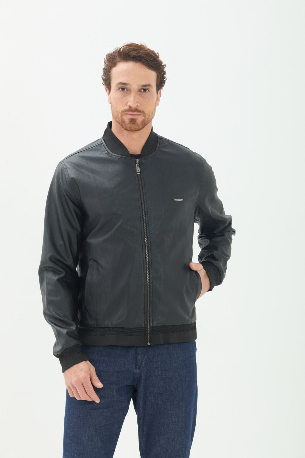 Jaqueta PU Com Ziper Masculino Acostamento Preto