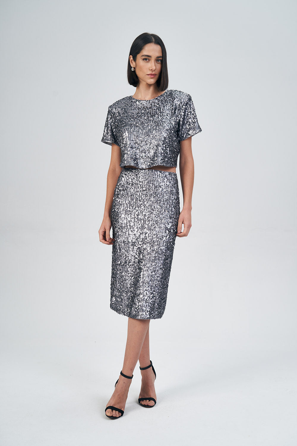 Blusa Brilhos Paetê Feminina Acostamento Light Silver