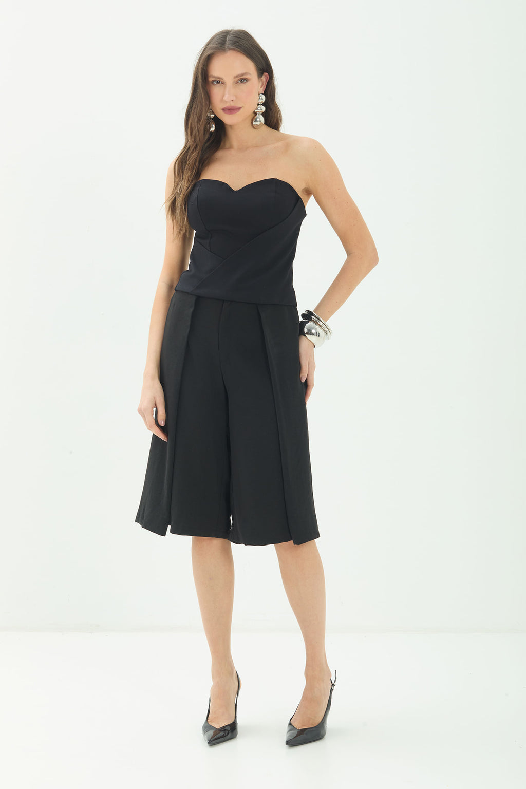 Blusa Estruturada Sem Alças Com Recortes ACT Feminina Preto