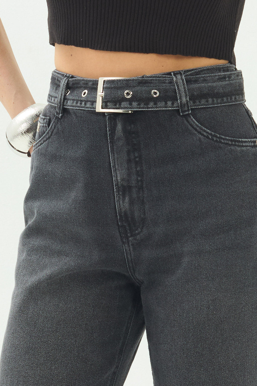 Calça Jeans Straight Com Cinto ACT Feminina Jeans Escuro