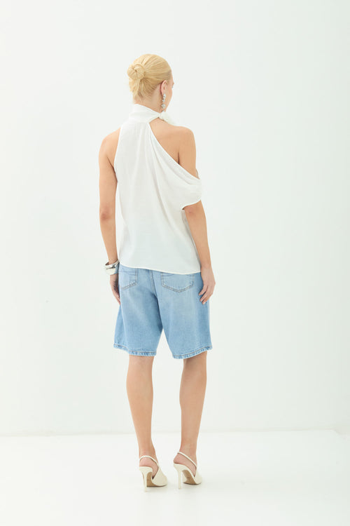 Blusa Halter Ombro Vazado ACT Feminina Off White