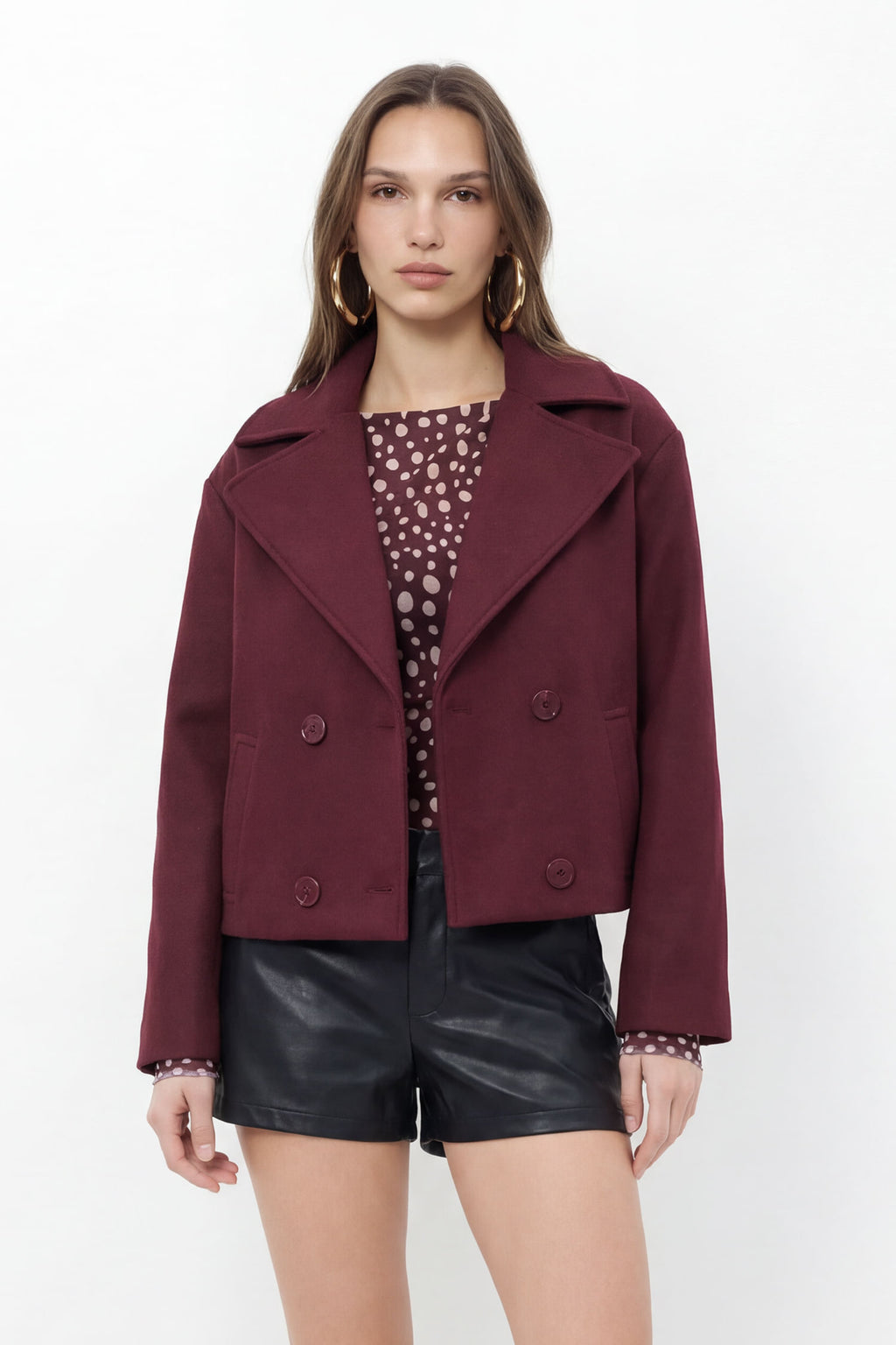 Casaco Curto Estruturado Com Lapela ACT Feminino Deep Ruby