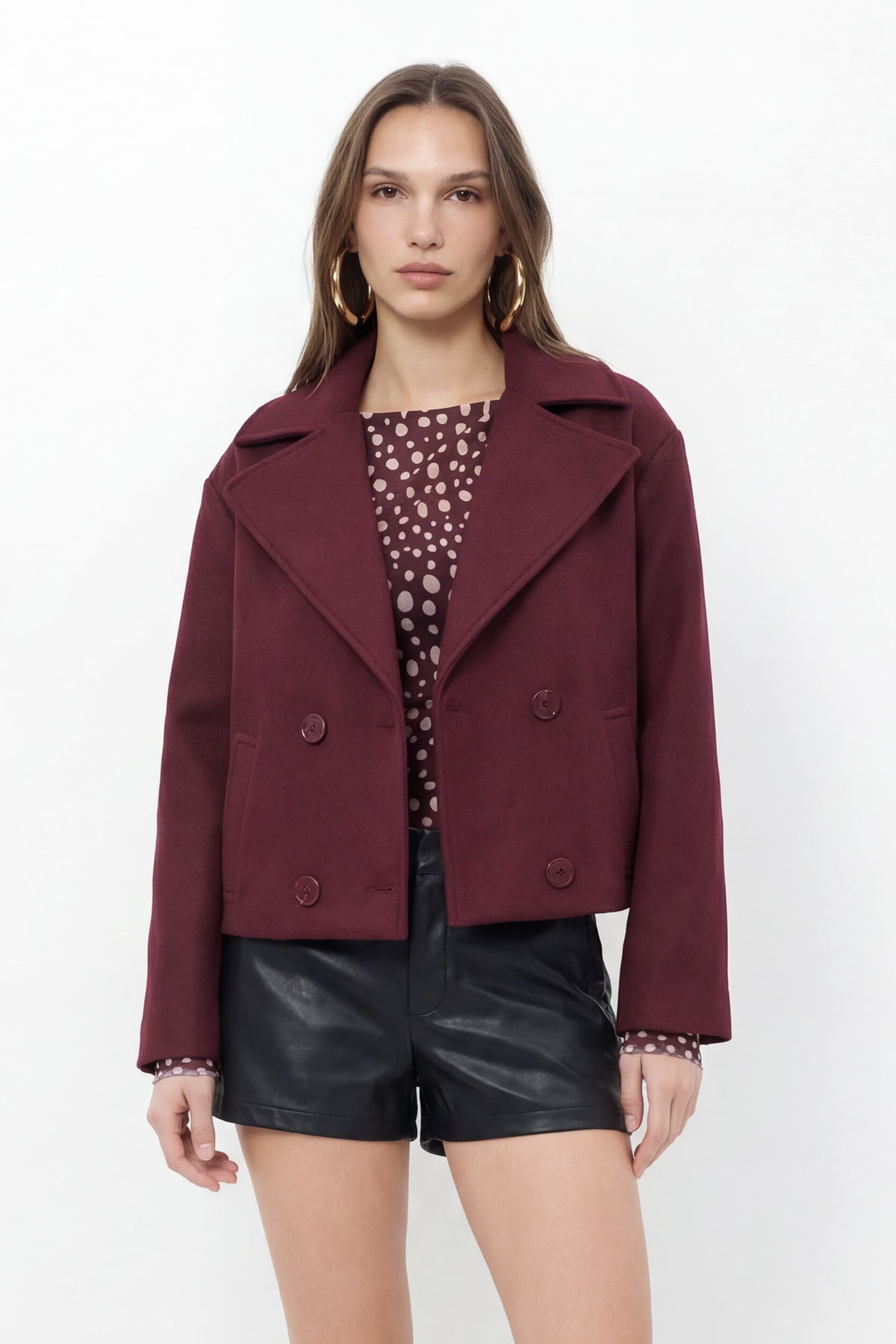Casaco Curto Estruturado Com Lapela ACT Feminino Deep Ruby