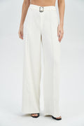 Calça Acetinada com Fivela Feminina Acostamento Off White