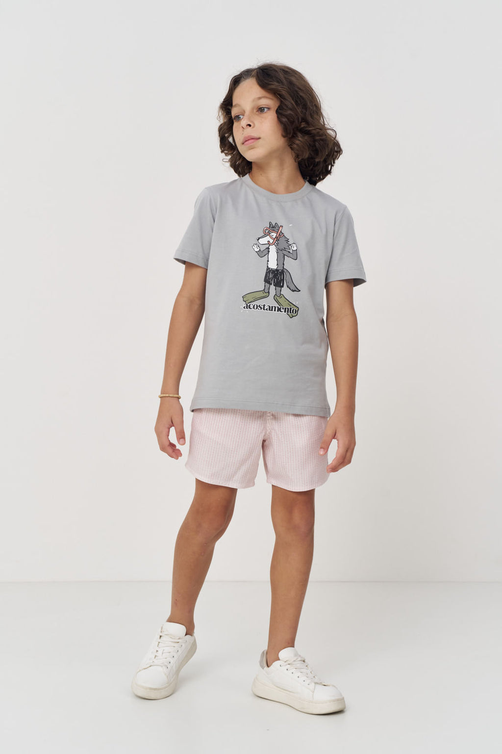 Camiseta Estampa Lobo Menino Acostamento Next Azul Neblina