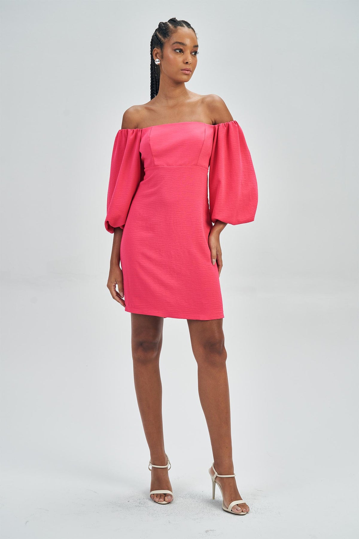 Vestido Curto Ombro a Ombro Feminino Acostamento Pink Magenta