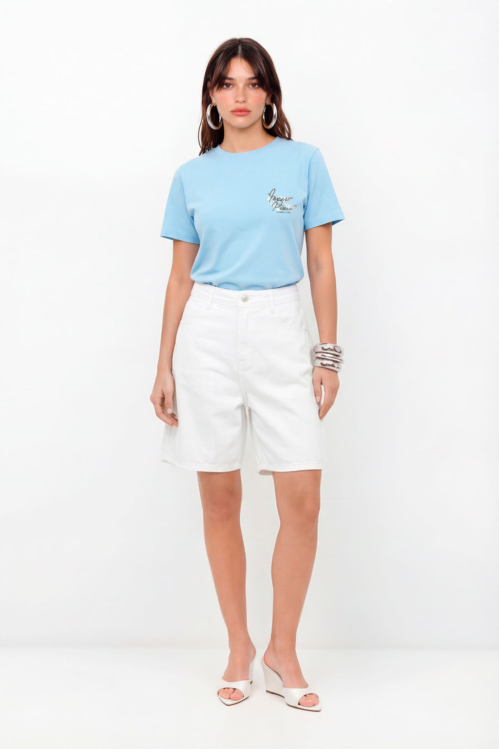Bermuda Sarja Mom Cintura Alta Feminino Inblanche Branco