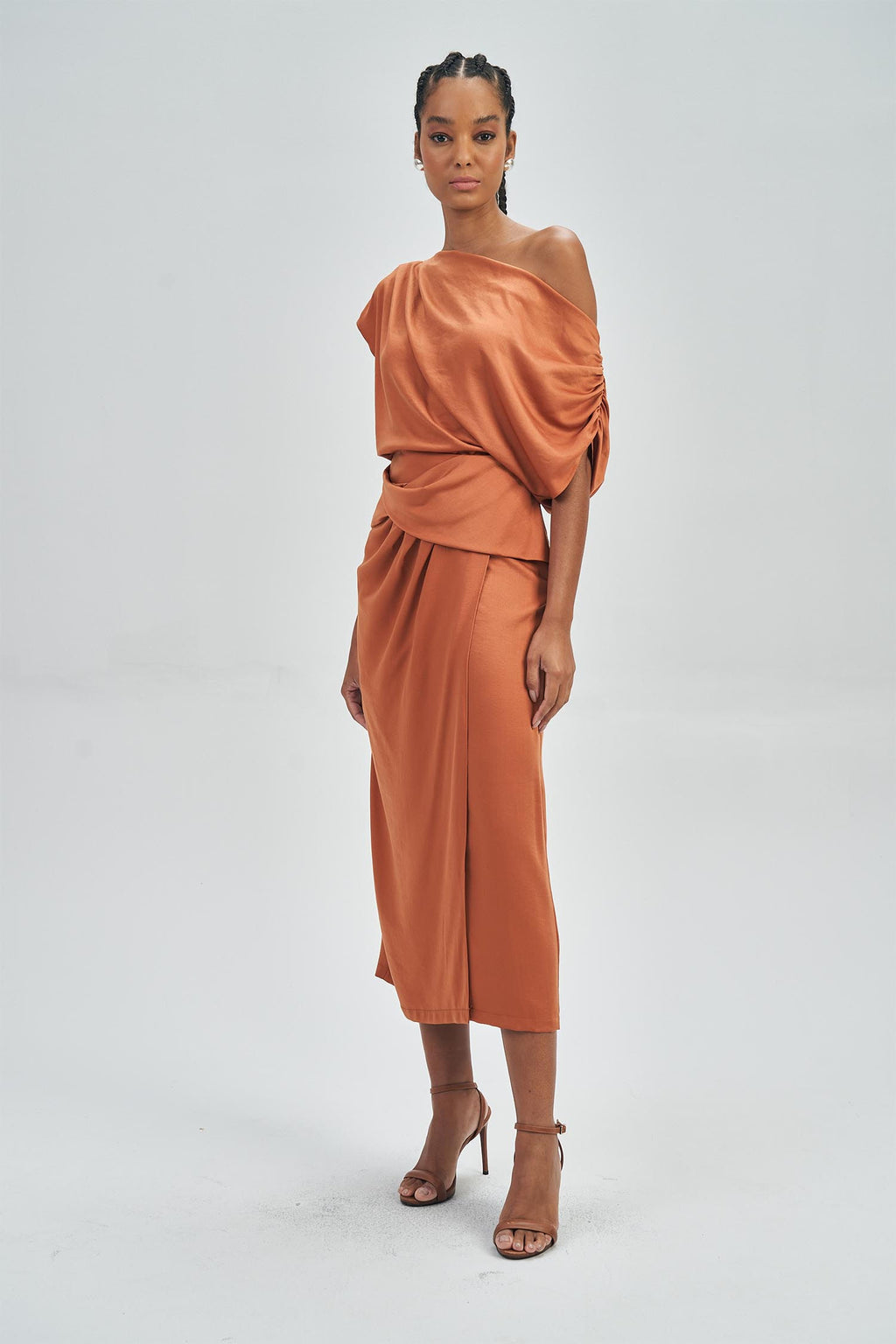 Saia Midi Sobreposta Feminina Acostamento Sepia