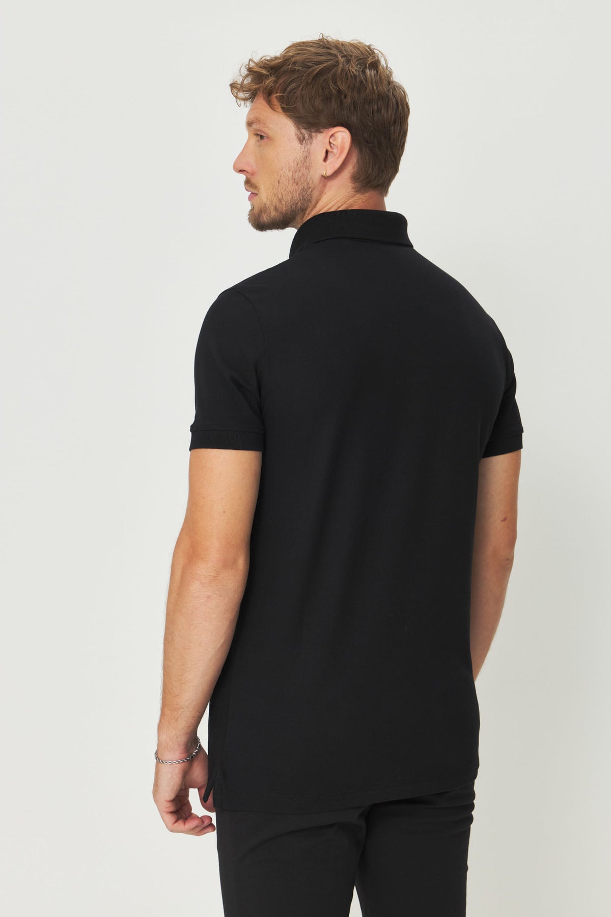 Polo Pima Masculina Acostamento Preto