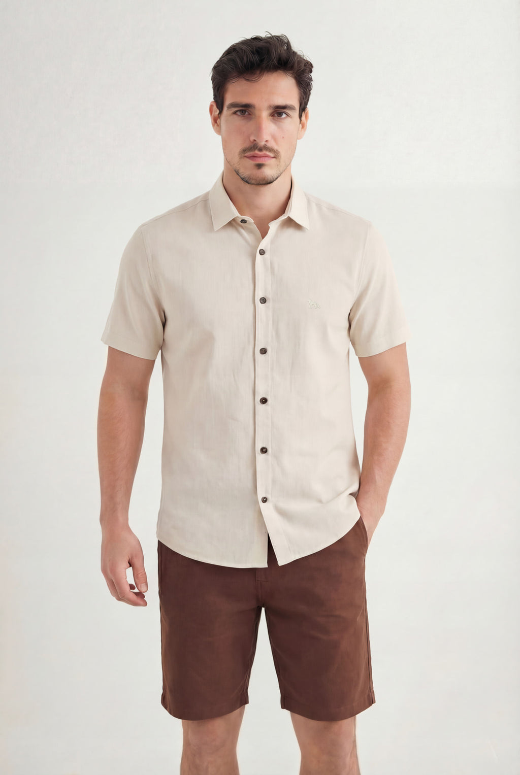 Camisa Linho Com Botões Masculina Acostamento Natural