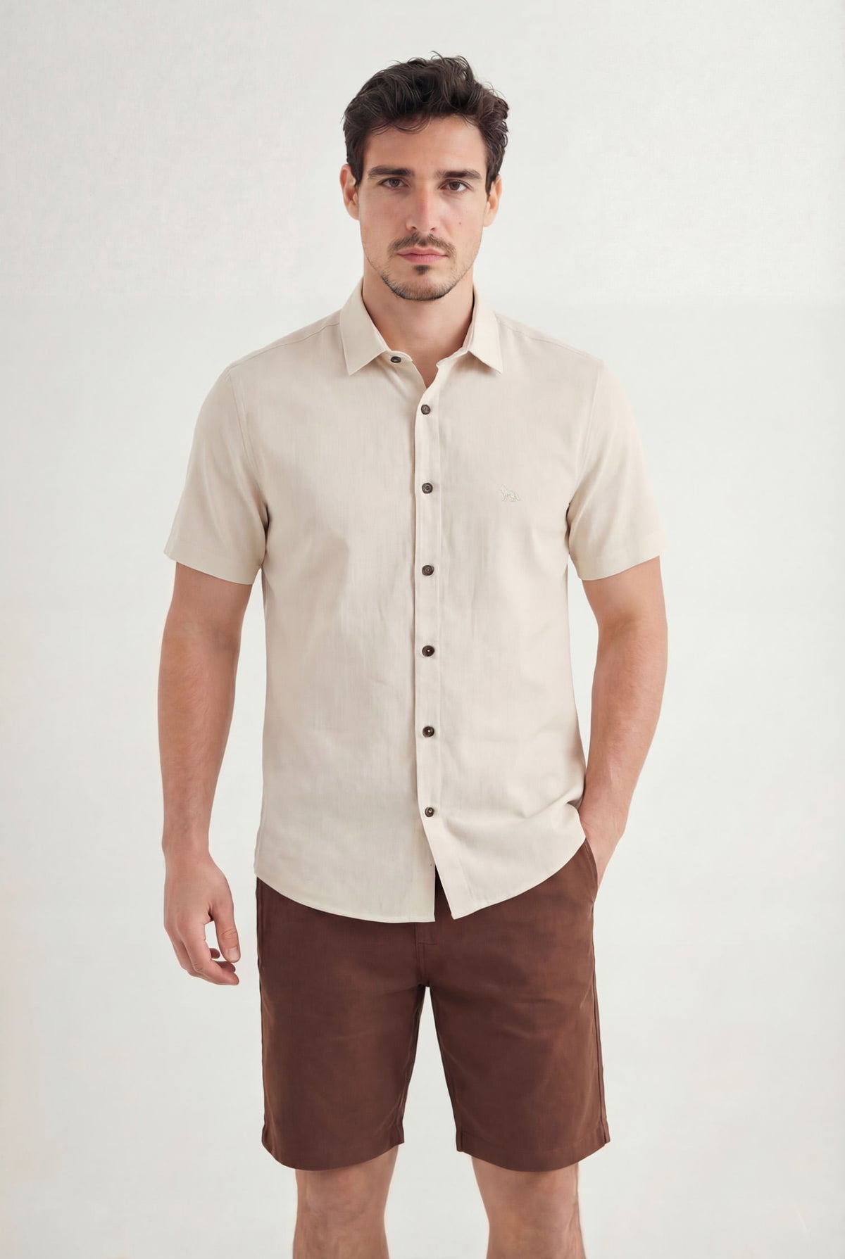 Camisa Linho Com Botões Masculina Acostamento Natural