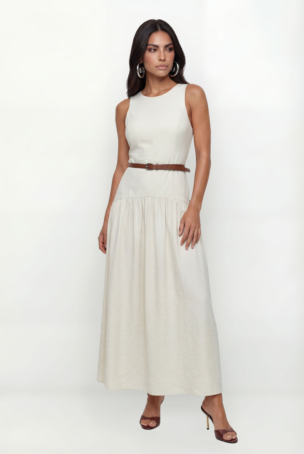 Vestido Midi Com Recortes ACT Feminino Areia