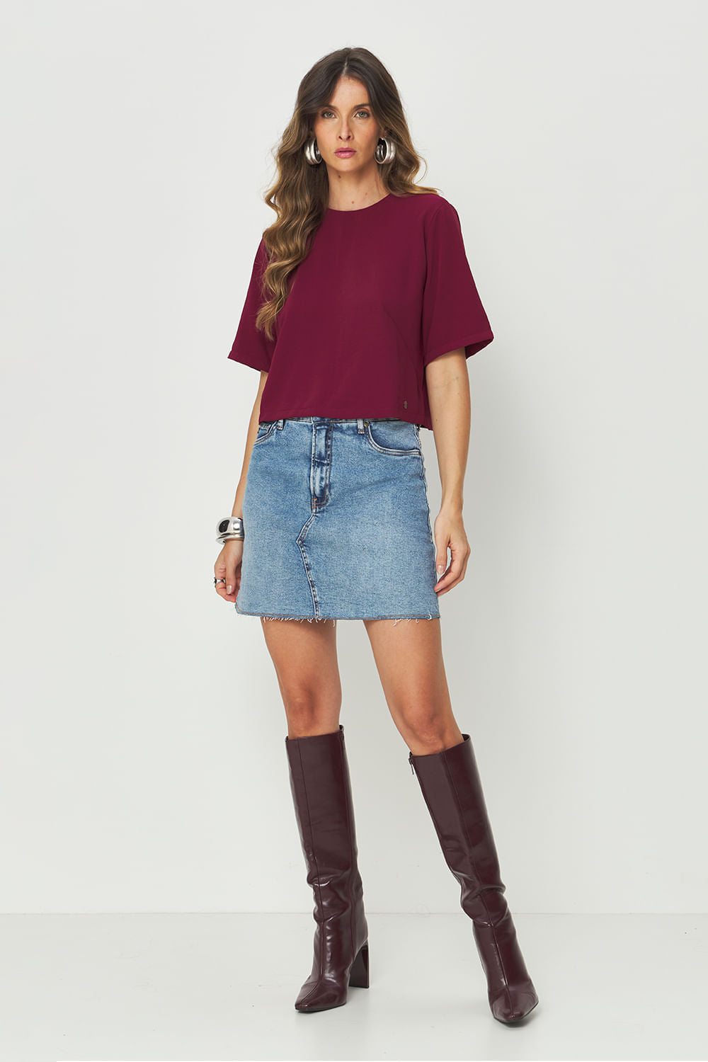 Blusa Manga Curta Feminina Acostamento Berry